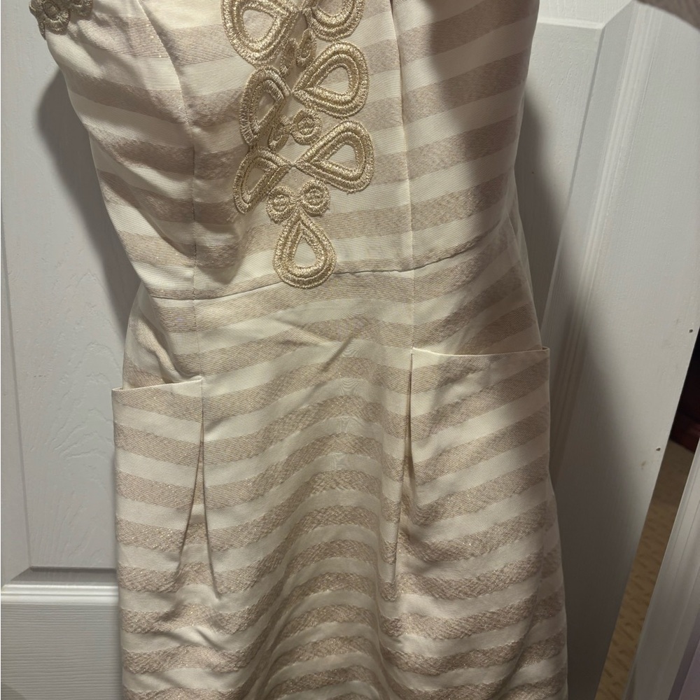 Elegant Beige Striped Dress